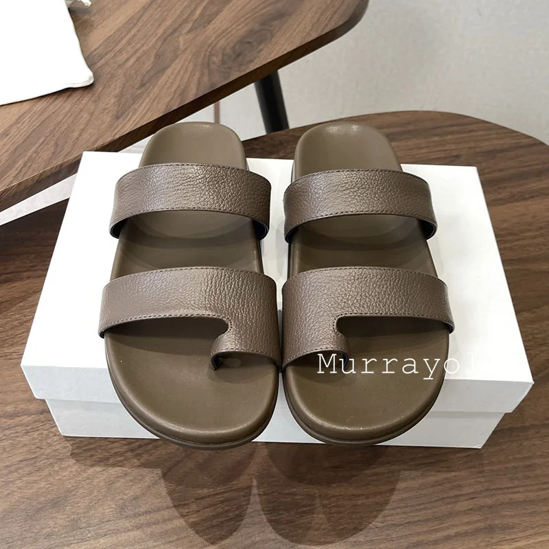 Slippers Flat Thick Bottom Slippers Women Real Leather Split Toe Lazy Sandals Ladies Spring Summer Outdoor Vacation Shoes 2026 view 6