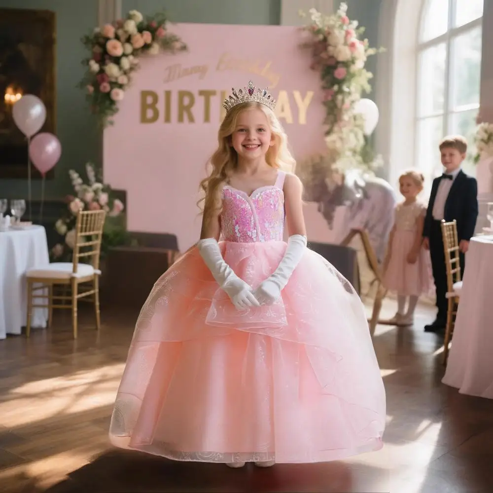 

Вечернее платье принцессы для девочек 2026, розовое, модное, роскошное, для свадьбы, дня рождения, вечеринки, костюм ведьмы, для детей 3-12 лет