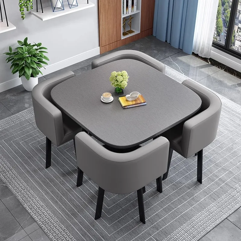 

Modern Minimalist Square MDF Dining Table 4 Chair Set for Restaurants Cafes Hotels-Durable Small Spaces Dining Solution