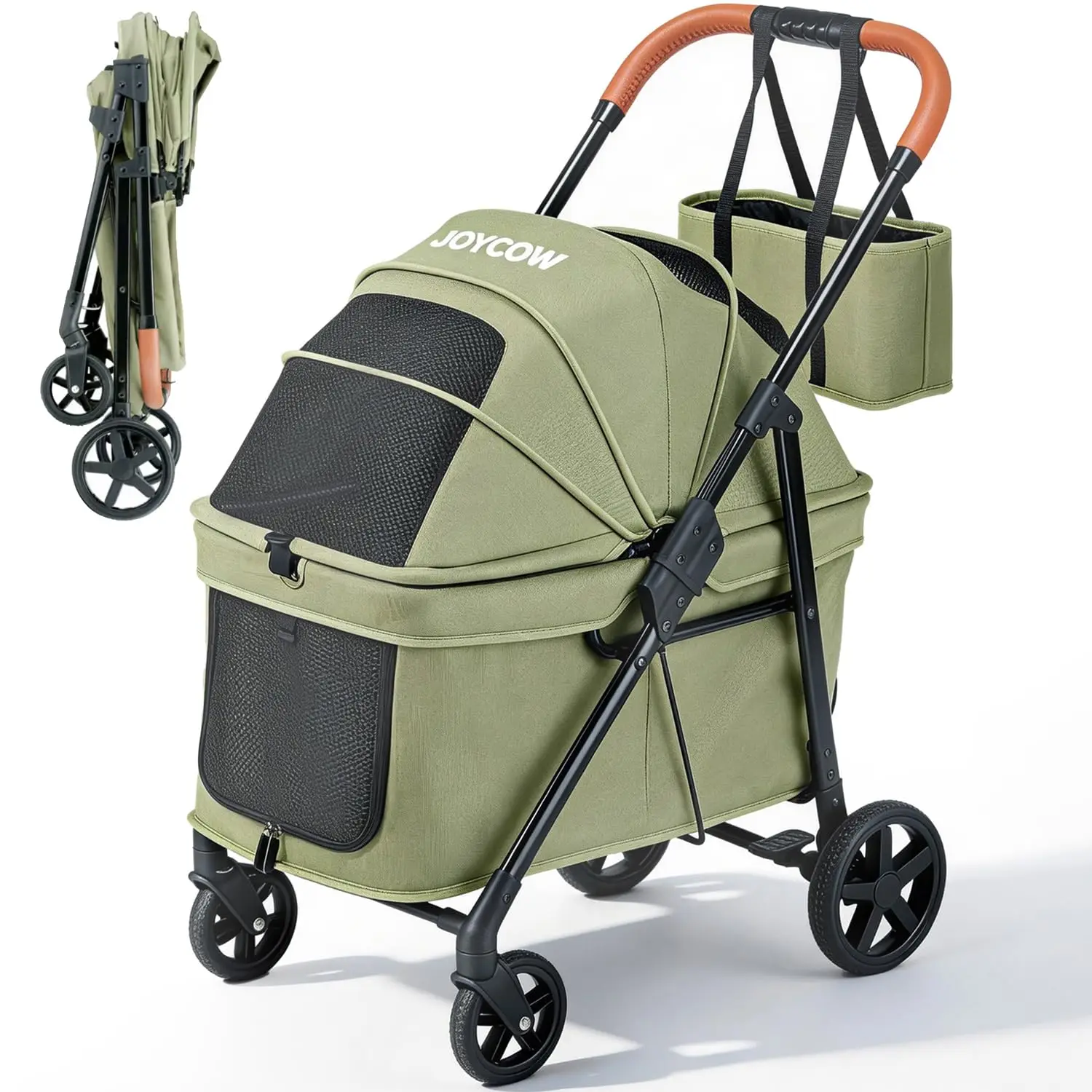 

Take Your Small or Medium Pet for a Walk: Green Dog Stroller with Low-Entry Design and Anti-Jump-Out Feature, 600D Oxford Fabric