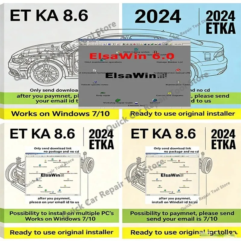 Etka 8.6 + elsawin 6.0 obd2 scanner Car Repair Software Group Vehicle Electronic Part Catalog Multi-Languages for A-udi for V-W
