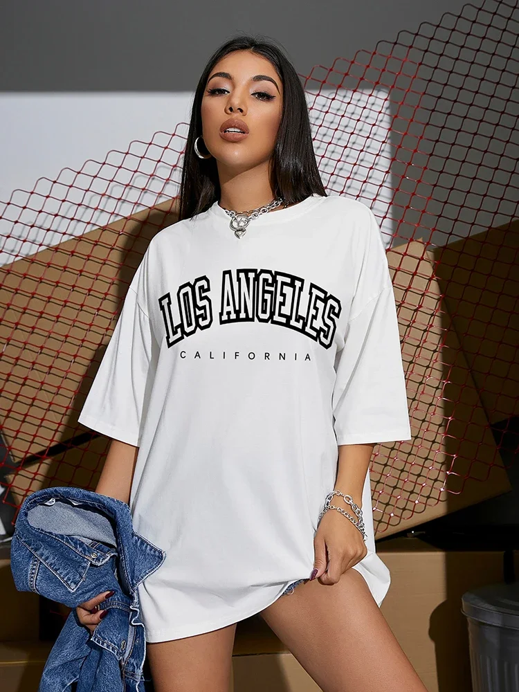 Top Y2k Los Angeles Street Personality Printed T-Shirts Women O-Neck Breathable Tops Loose Oversized Female T Shirt