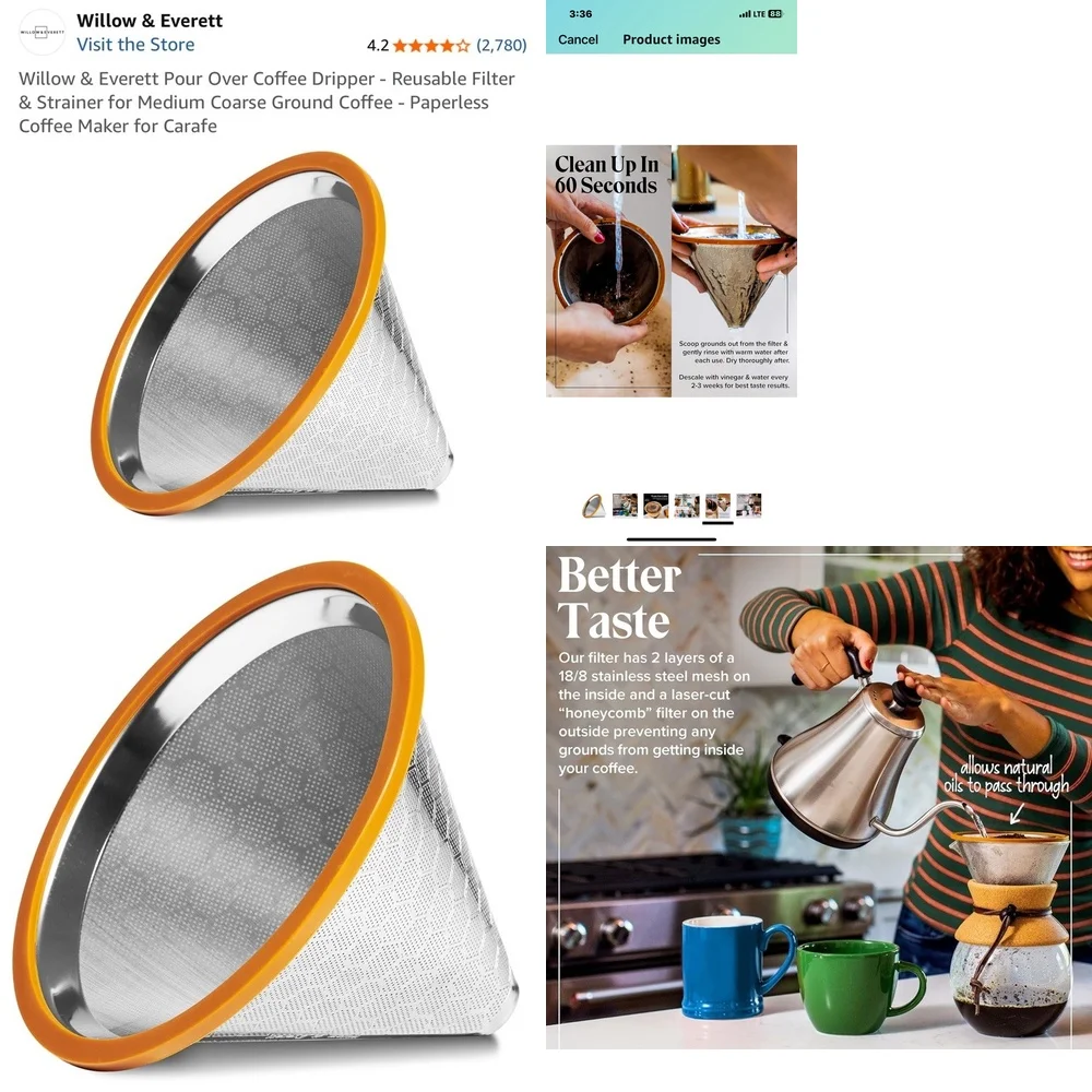 

Многоразовая капельница для кофе для заваривания с сетчатым фильтрующим конусом из нержавеющей стали, совместимая с большинством кофеварок Fast