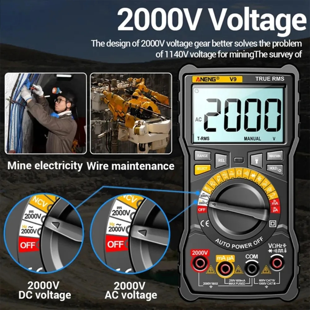 ANENGDIDI  V9 Digital Multimeter 2000V Smart Professional Voltage Tester Capacimeter Voltmeter Ammeter Black