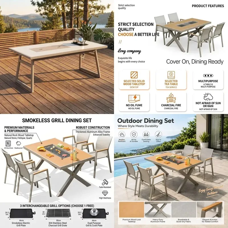 Outdoor Metal Barbecue Table with Grill Pan Commercial Grade Patio Furniture for Restaurant Garden BBQ