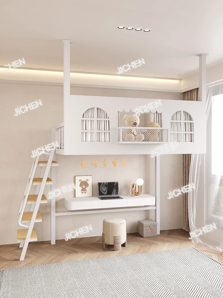 

HSSmall apartment space saving thickened elevated bed multi-functional bed empty loft bed wrought iron hanging hammock