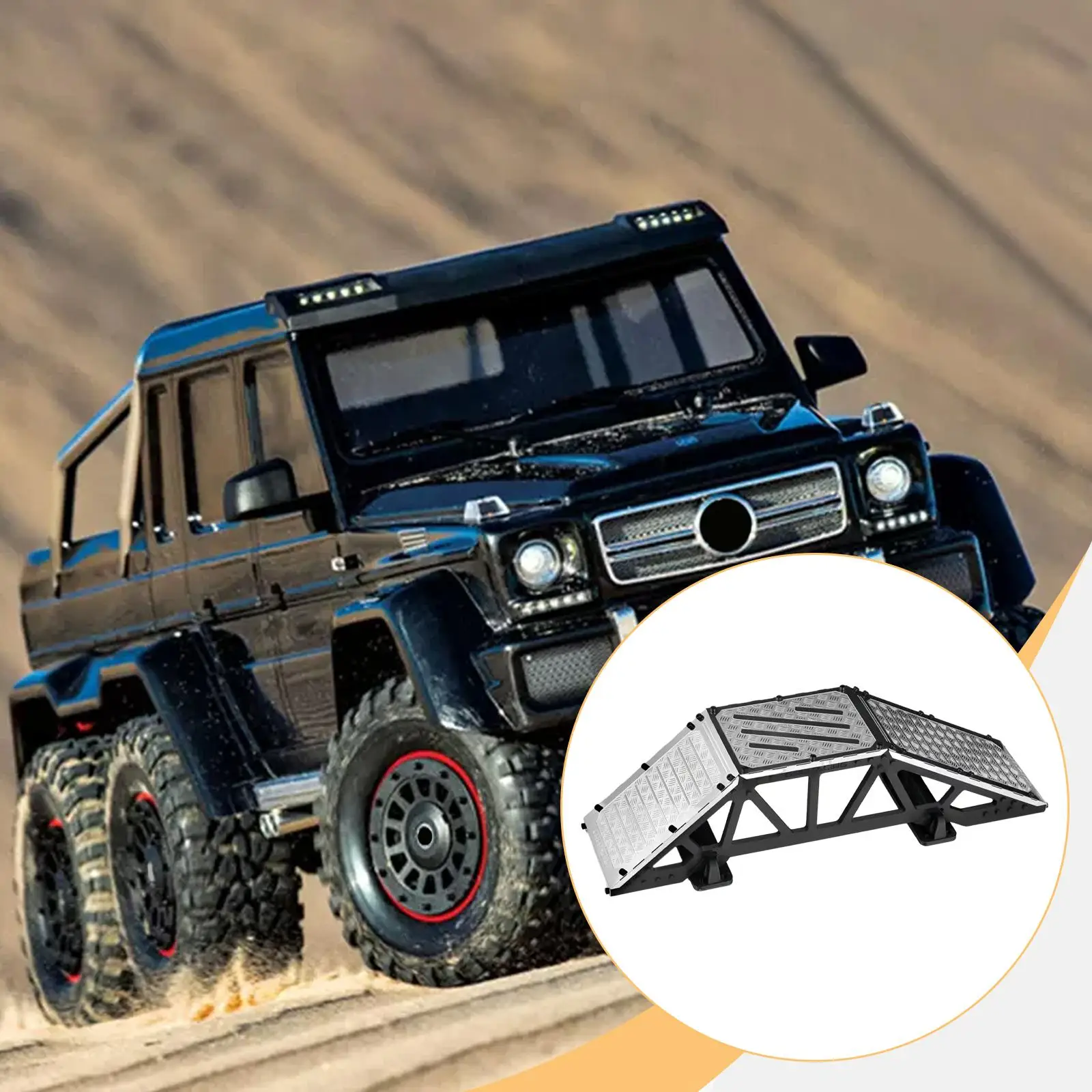 Rampa de obstáculos, accesorios, puente de un solo lado de acero inoxidable, puente de simulación de coche de escalada, barricada para coches RC sobre orugas 1/18