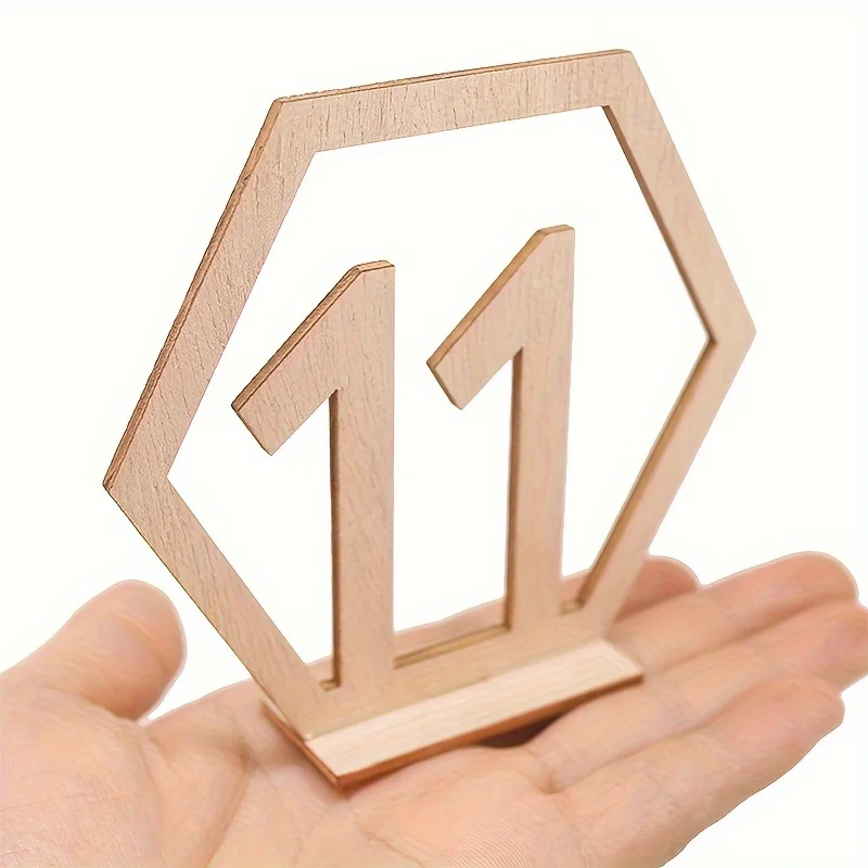 10PCS Wooden Table Number Plate 1-40 Hexagonal Hollow Number Seat Plate Bar Cafe Wedding Number Table Plate Party Decoration