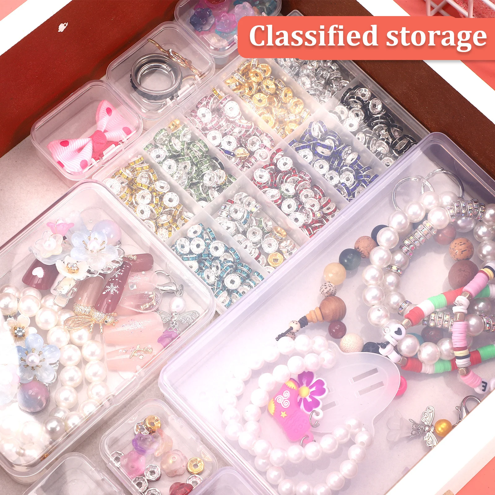 

24pcs Plastic Box Set Clear Storage Containers Small Organizer Boxes Lightweight Craft Beads Stationery Tools Hair Accessories