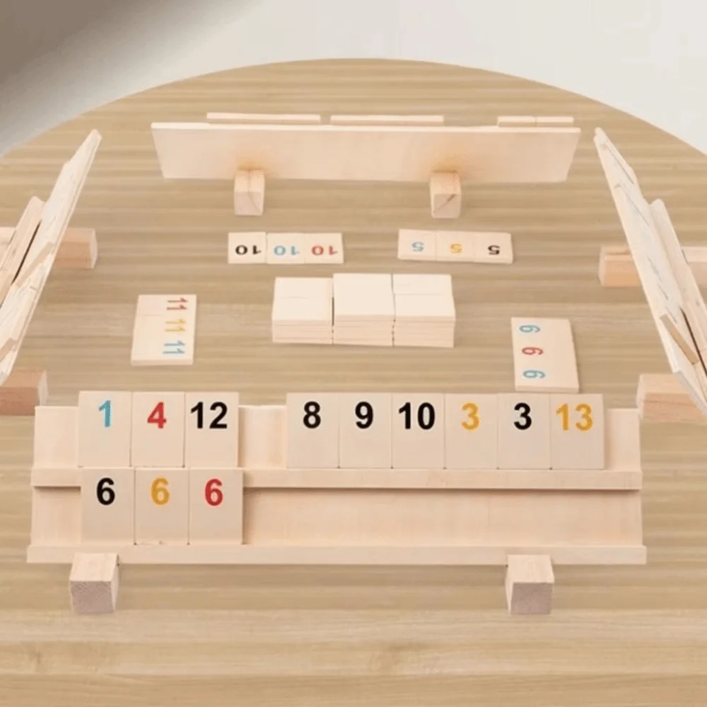 106개 클래식 게임 우든 럼미큐브 게임 휴대용 케이스 106 타일 럼미 큐브 게임 여행 세트 주사위 부모-자녀 상호작용