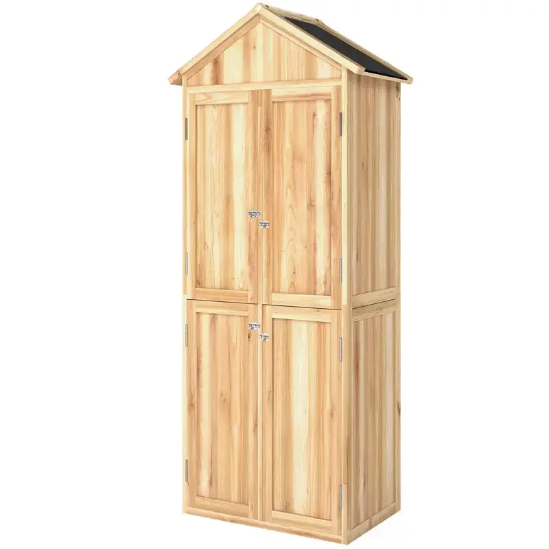 Armoire de jardin en bois, abri à outils, rangement extérieur, toit en pointe en asphalte, 82x50x190cm, bois naturel