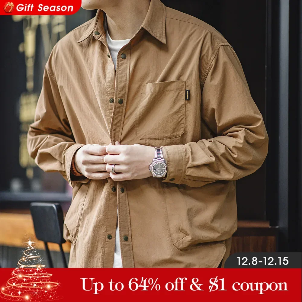 Maden-camisa impermeable para Hombre, camisa informal suelta de manga larga con cuello vuelto, múltiples bolsillos, ropa superior para Hombre