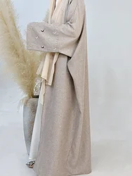 Ramadan 2024 Abaya Collection Linen Open Abaya with Bat Sleeves Moon Embroidery Dubai Islamic Saudi Women Loose Abayas no Hijab