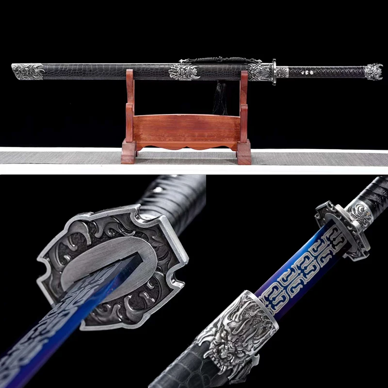 Dragon Sword with High Carbon Steel Blade, Blue Plated,Metal Craft, Home Decoration, Twin Handed, Real Chinese Swords