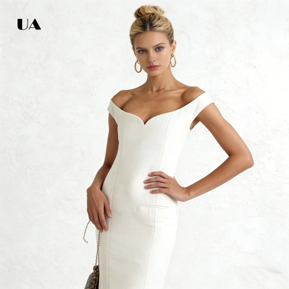 ULBYANRY-vestido de fiesta sencillo hasta la rodilla con hombros descubiertos, vestido de noche liso con cuello de corazón para mujer, vestido de fiesta personalizado