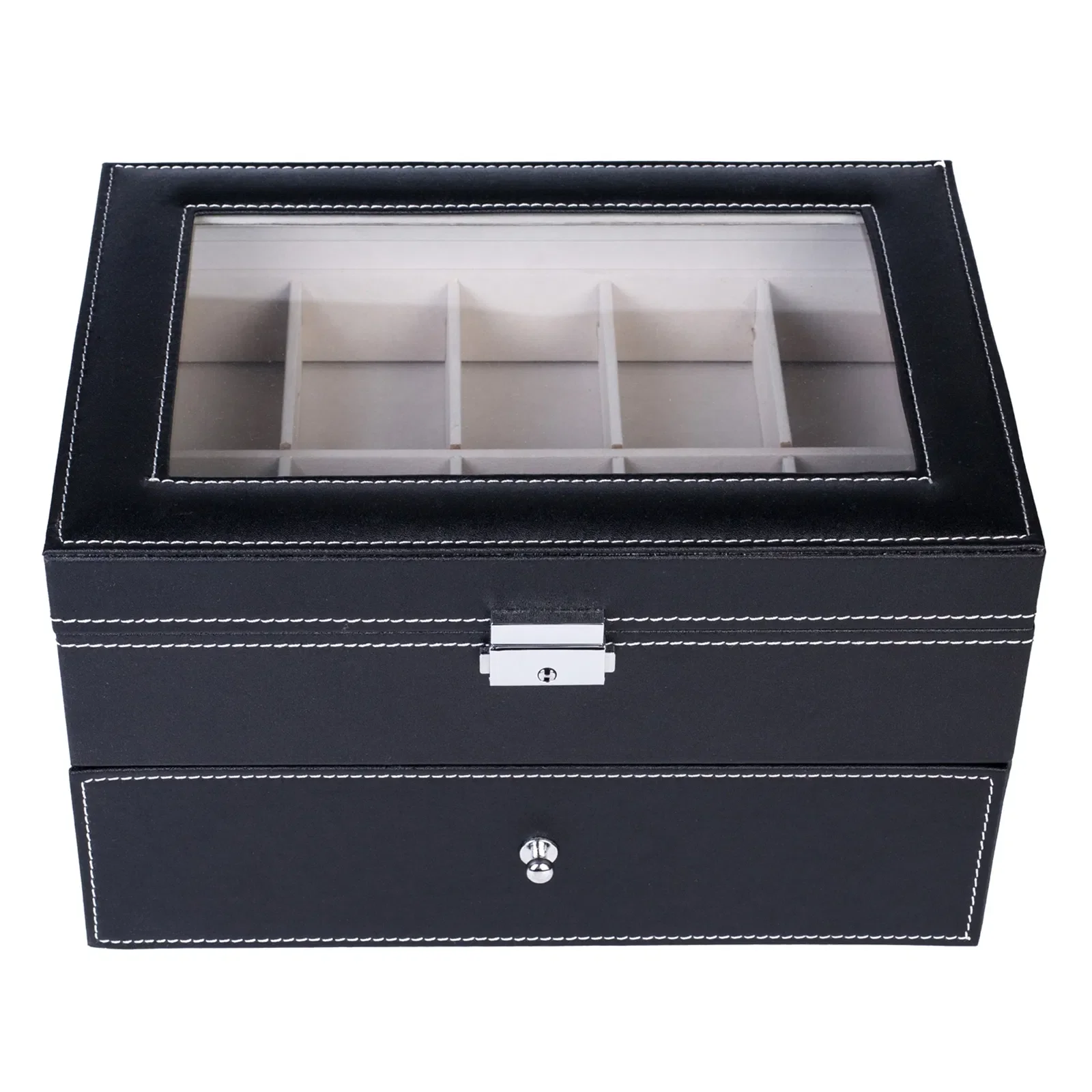 20 Compartments Dual Layers Elegant Wooden Watch Collection Box Black--YS