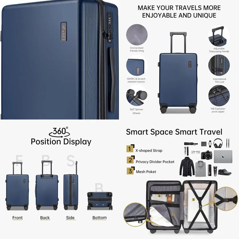 

20 Airline-Approved Hardside Spinner Suitcase with TSA Lock - Blue