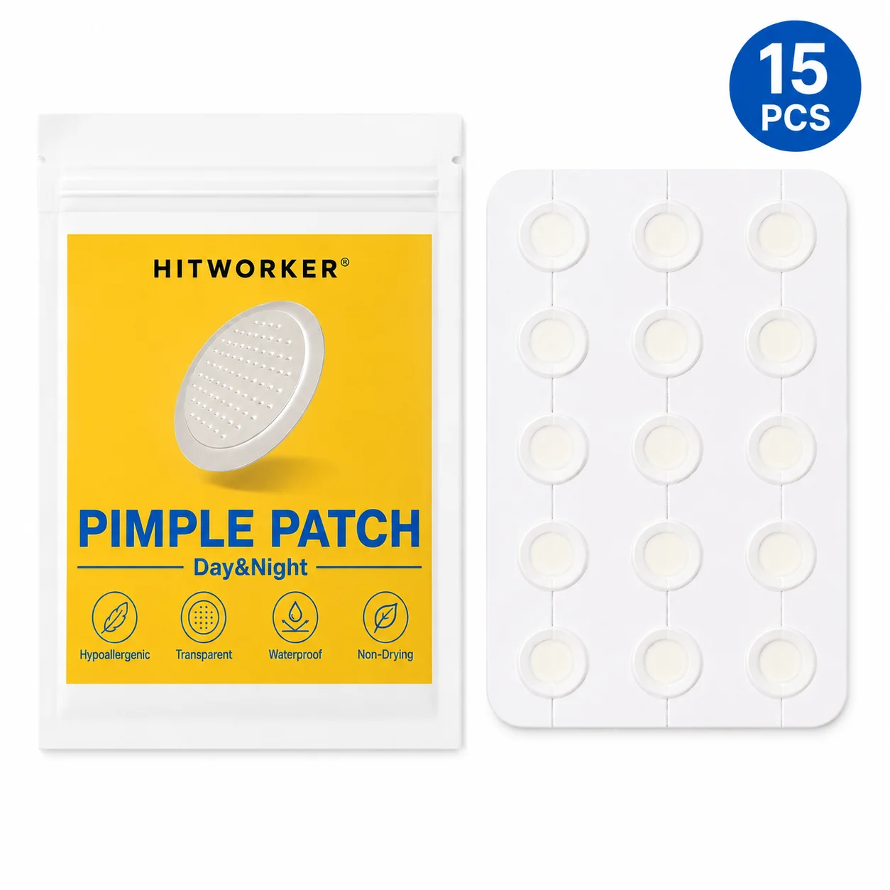 15PCS Clear-Look Pimple Patches, Day & Night Transparent Flexible Face Patches for Everyday Beauty Routine