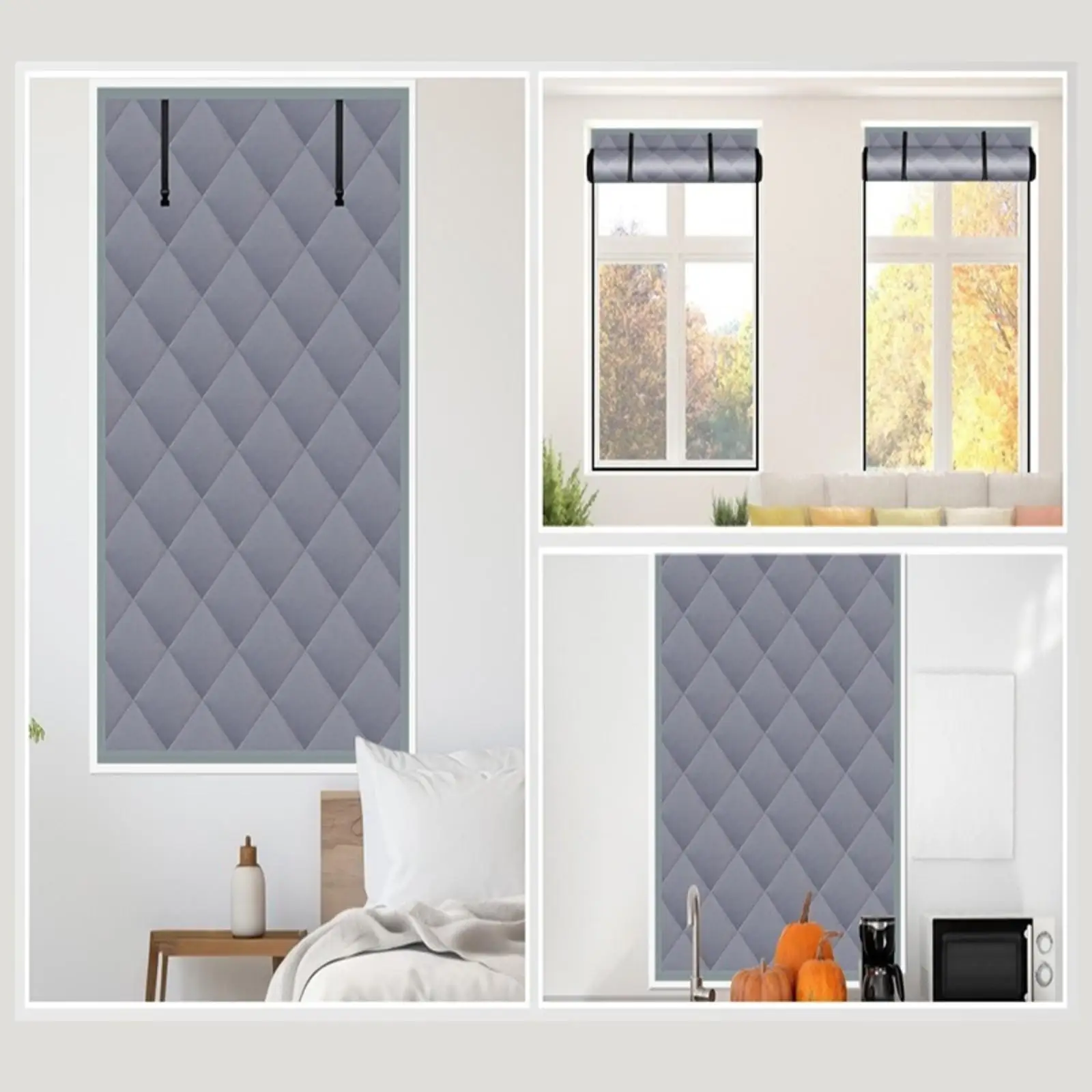 Winter Thermal Curtain Cotton Oxford Quilted Window Panel Cold Proof Insulation Roll Up Blackout for Bedroom