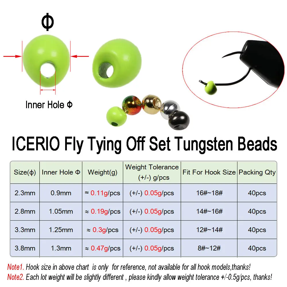 ICERIO 40PCS Off-set Tungsten Beads Drop Shape Inst Tungsten Jig Beads Fast Sink Jig Nymph Fly Tying Material Trout Fishing Lure