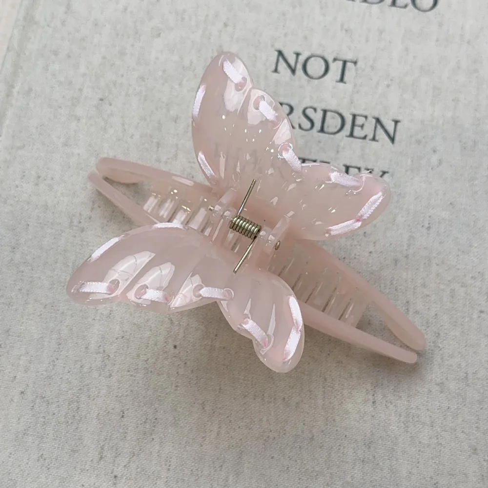 Gift Resin Butterfly Shark Clip Transparent Ribbon Wing Hair Claw Soild Color Headwear Transparent Shark Clip School