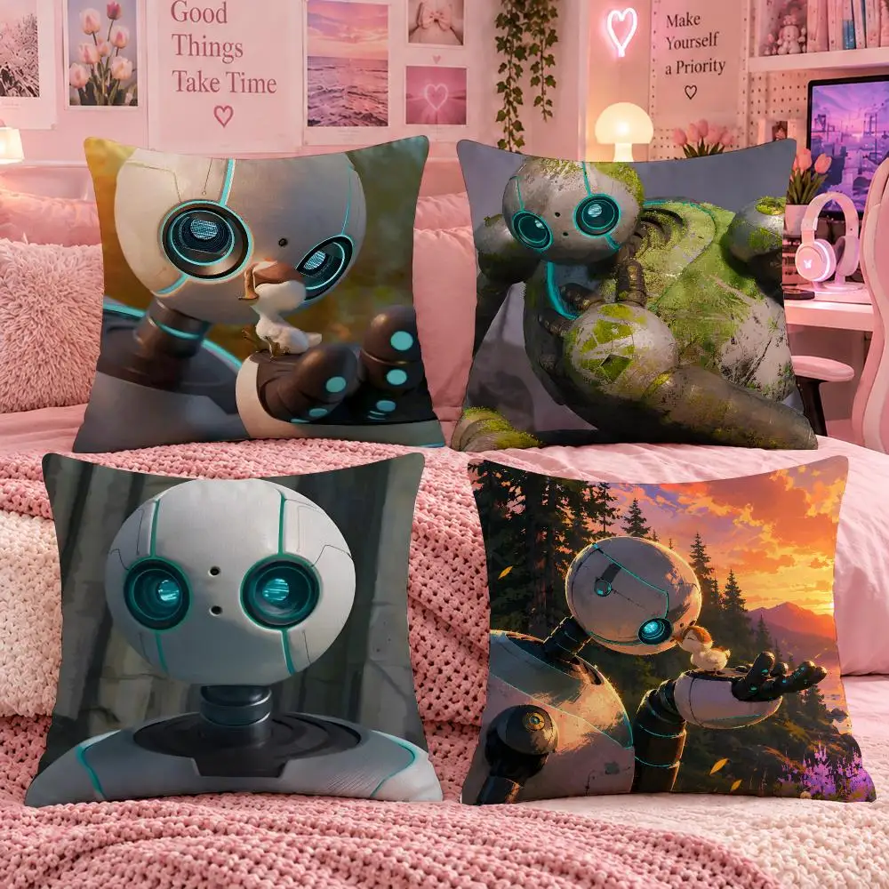 Movie Cinema Classic T-The Wild Robot Cushion Cover Double Sided Print Short Plush Pillow Sofa Bedroom Dorm Room Decor Gift