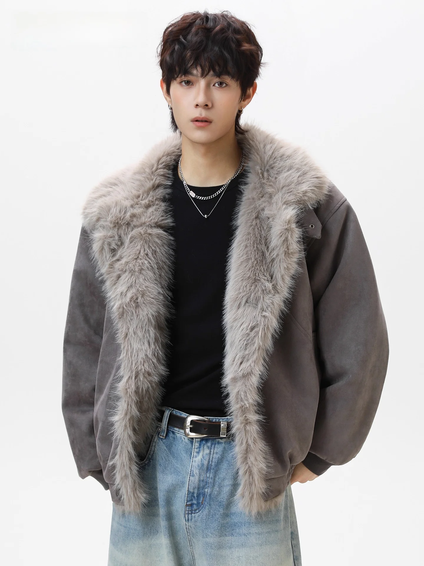 

Genio Lamode American Sle Suede Jaet Men's Trendy Brand Winter Couples Match All-Match Outerwear Long Sve Warmth