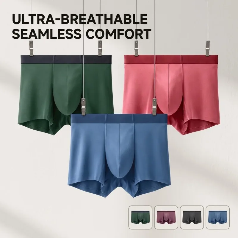 120S Lenzing Modal Men’s Mid-rise Seamless Boxer Briefs Lycra Fabric Sweat-absorbing Air-permeable Antibacterial Male Underpants