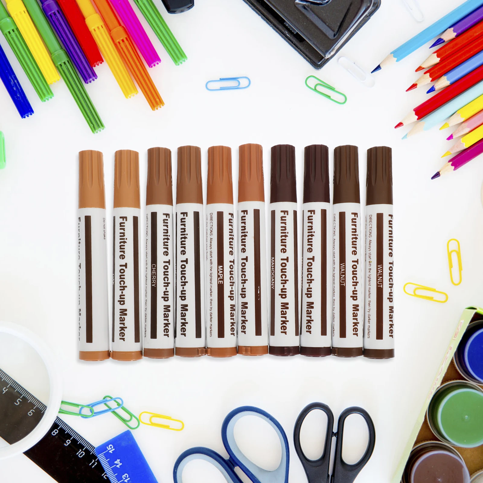 

10 Pcs Touch up Paint Pen Color Permanent Marker Pens Shine Kit Laminate Floor Repair Drawing Furniture Markers Multi function