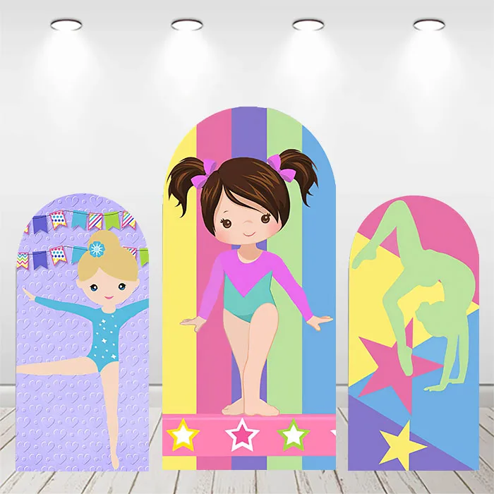 Mehofond Custom 2-Sided Gymnast Flip Jump Girl Birthday Party Baby Shower Cover Chiara Arch Wall Background Decor Backdrop Photo