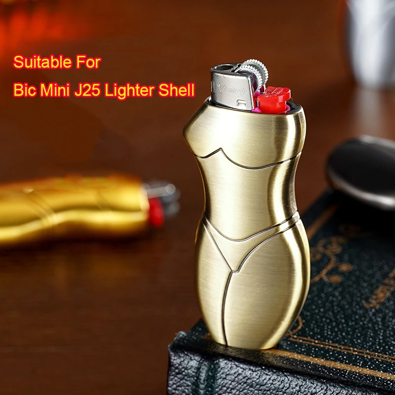 Creative Sexy Lady Case For BIC Lighter Mini J25 Metal Alloy High-Quality BIC J5 Decorative Shell Wholesale Silver Golden