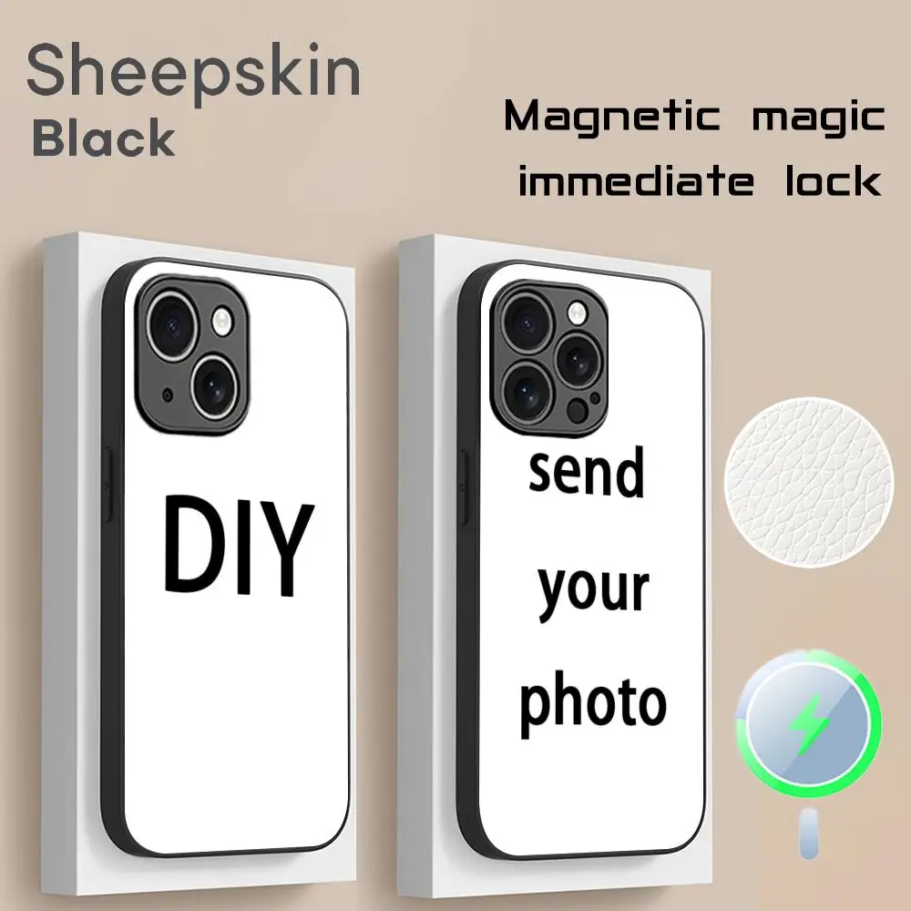 Funda de teléfono con patrón personalizado DIY para iPhone 16, 15, 14, 13, 12, 11 Plus Pro Max, piel de oveja Magsafe de lujo de alta gama