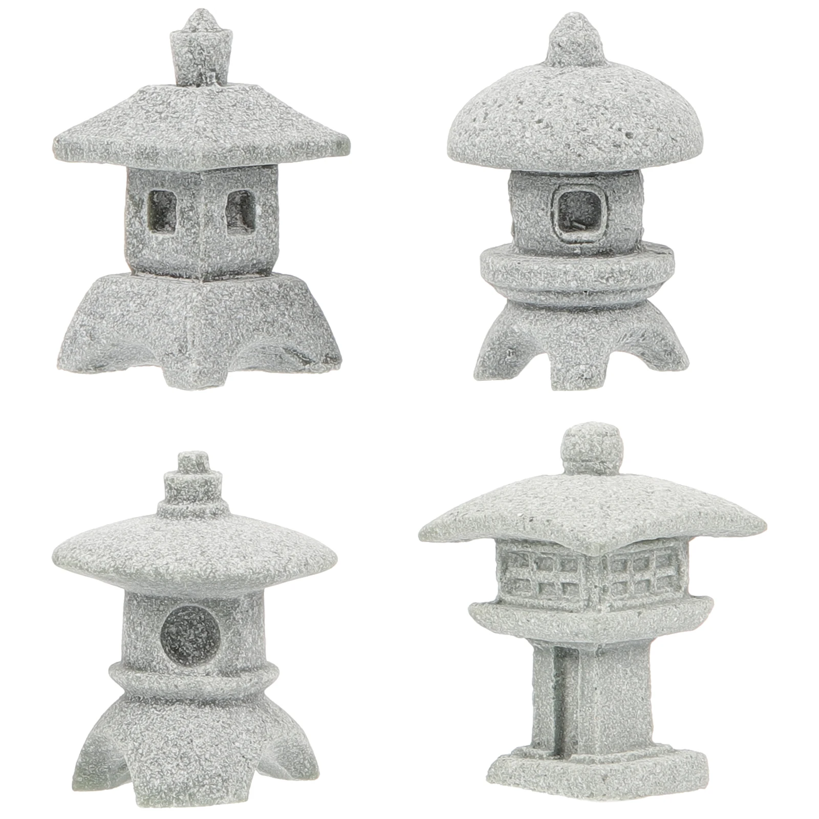 

4 Pcs Lantern Stone Statue Japanese Miniature Grey Decorations for Aquarium Zen Garden Pagoda Model Scenery Landscape Statues