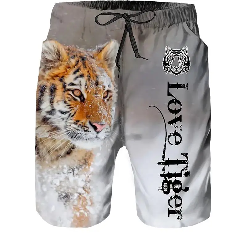 2024 Summer New Men Beach Shorts Casual Cool Animal 3d Print Tiger Short Pants Running Trunks Breathable Pockets Swimwear