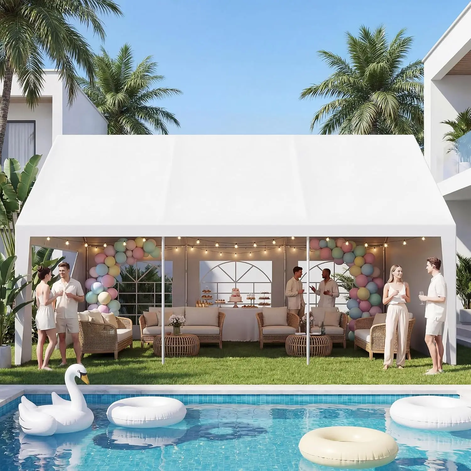 20x20 Party Tent, Heavy Duty White Wedding Canopy with Removable Sidewalls & Steel Frame, Event Shelter Tent for, Customized