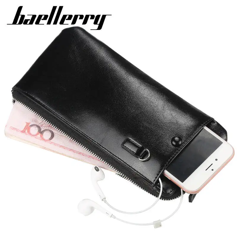 Baellerry Men's Korean Version Designer Long Wallet Men Unique PU Leather Zipper Coin Pocket 6 Slots RFID Protection Business