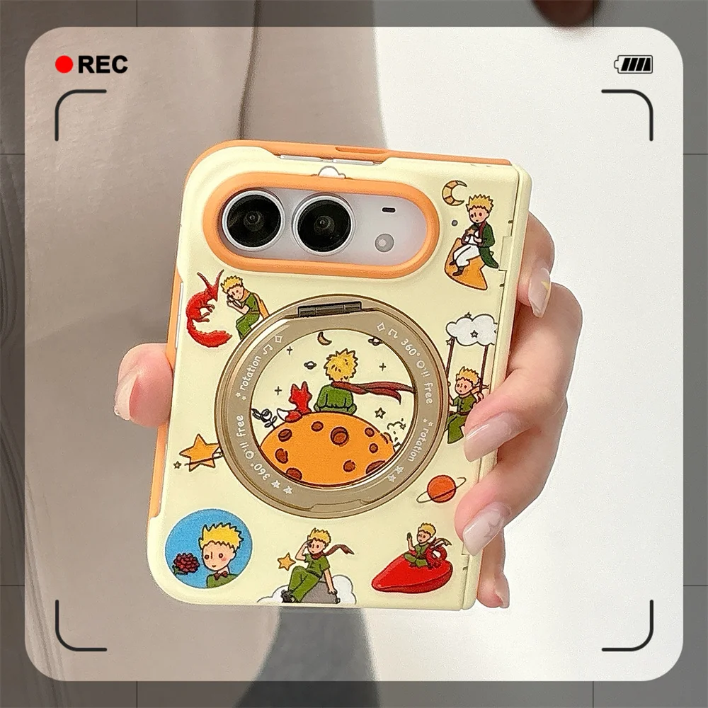Cartoon Fashion Cute Cartoon character Magnetic Rotating Bracket Phone Case For iPhone Duo Kawaii Cream Hard Protective Cover