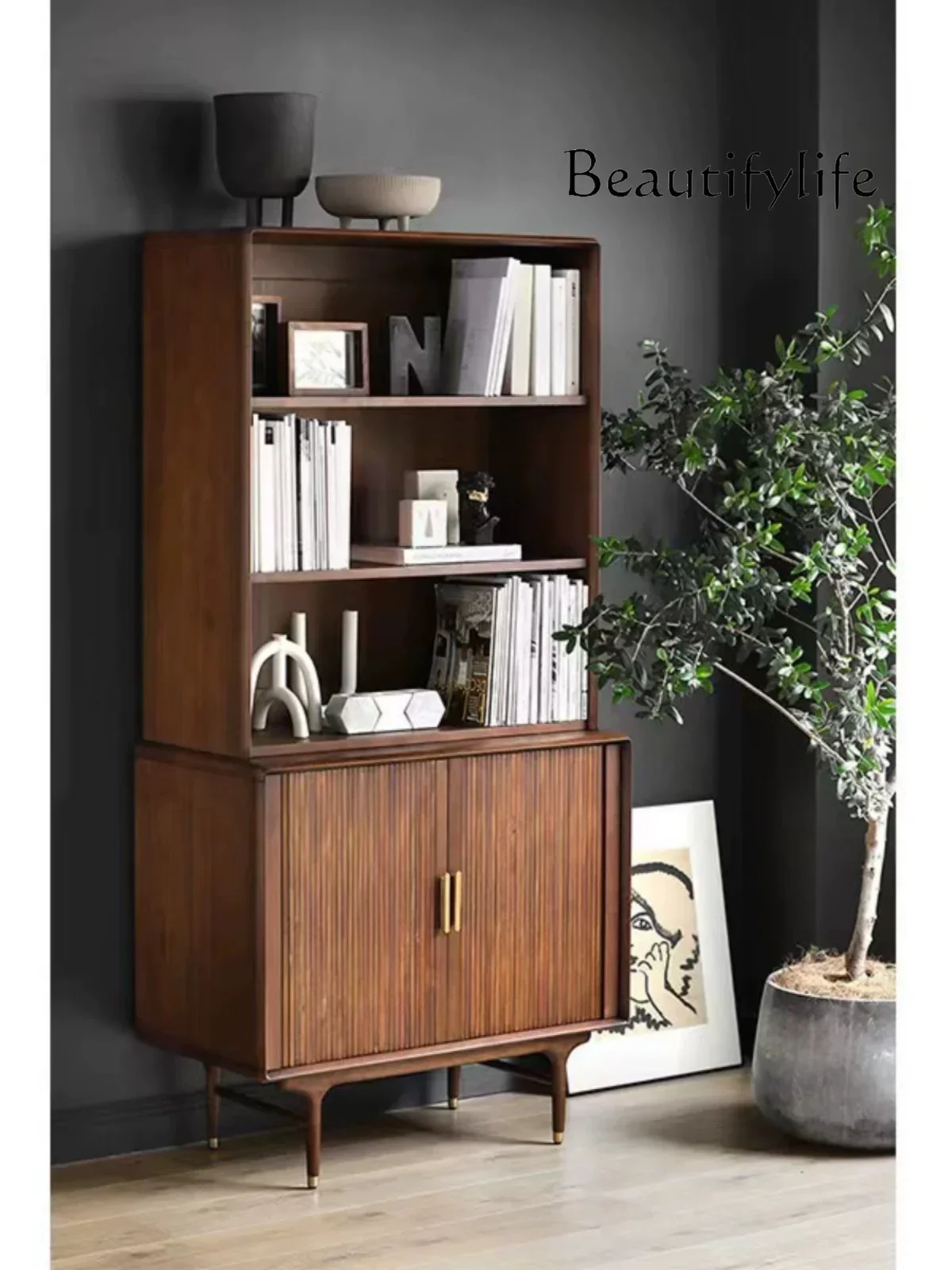 X French Solid Wood Bookcase Home Antique Style Multi-Layer Storage Cabinet