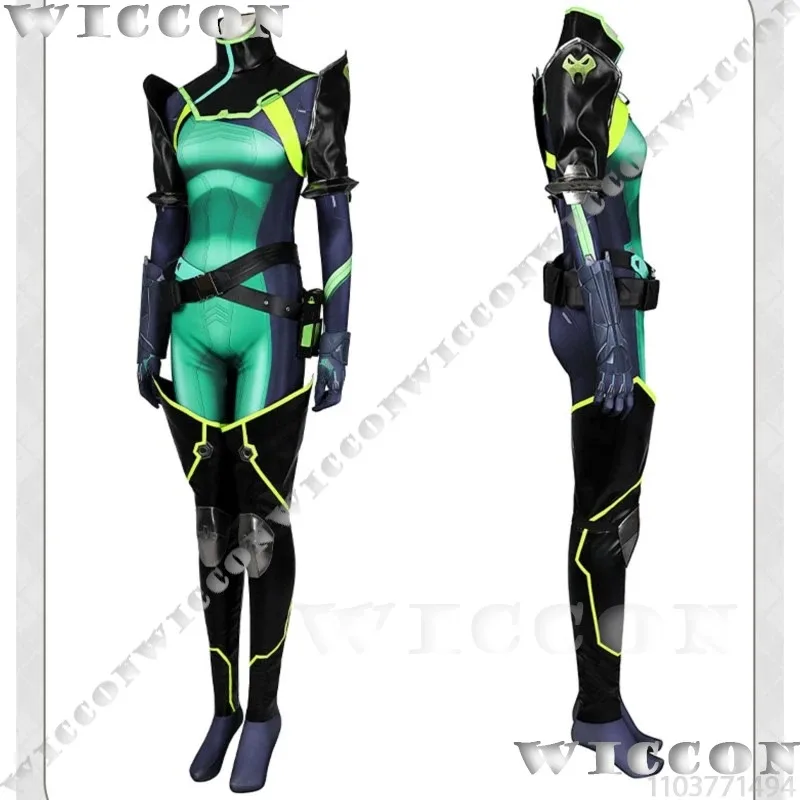 

Viper Game VALORANT Косплей Костюм Зеленый Комбинезон Опора Парик Маска Обувь Сексуальное Боди Женщины Девушка Хэллоуин Comic Con Customizedc;