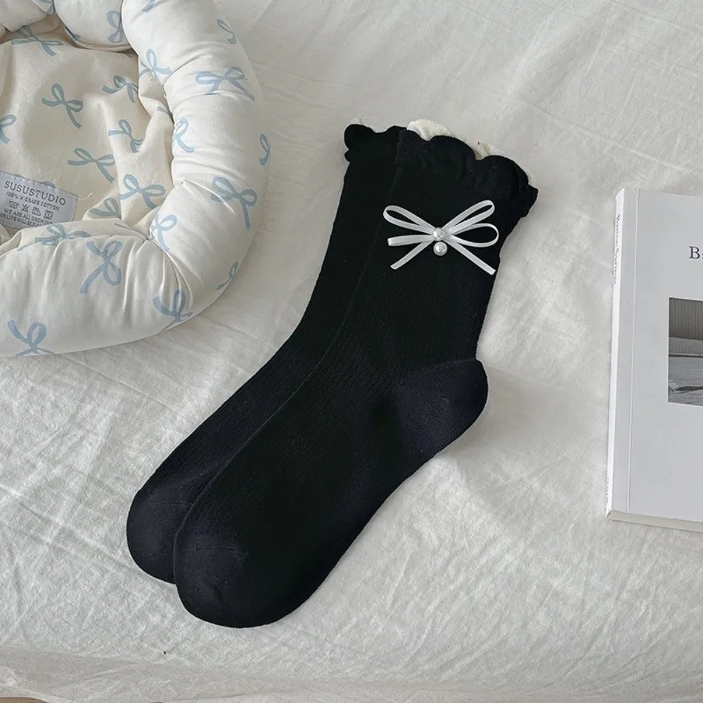 

New Cute Bow Socks Sweat Absorption Casual Mid Tube Socks Breathable Ruffle Socking Spring and Autumn