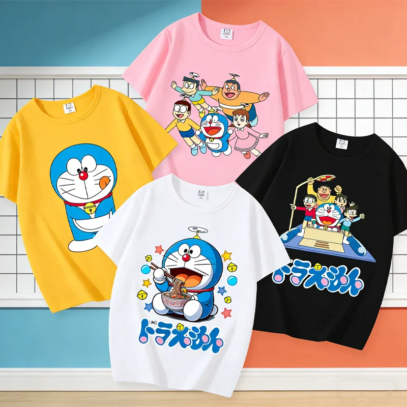 

Simple Doraemon Printed T-shirt Outdoor Casuals Short-sleeved Pullover Tees Summer Colorful Clothes Comfortable Round Neck Shirt