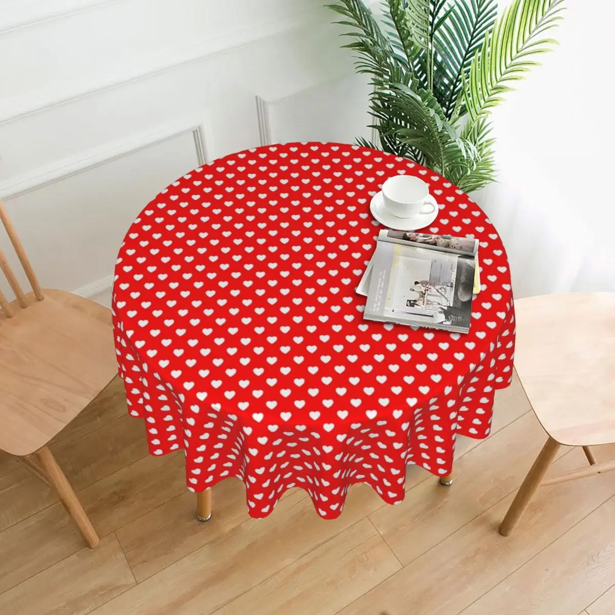 

Red And White Hearts Tablecloth Polka Dot Outdoor Round Table Cover Fashion Design Table Cloth For Kitchen Dining Room