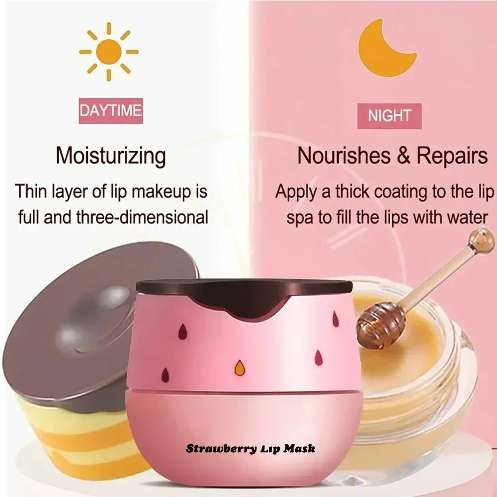 5.5g Lip Sleep Mask Night Sleep Maintenance Moisturizing Lip Gloss Bleach Cream Nourishing Lip Care Strawberry Honey
