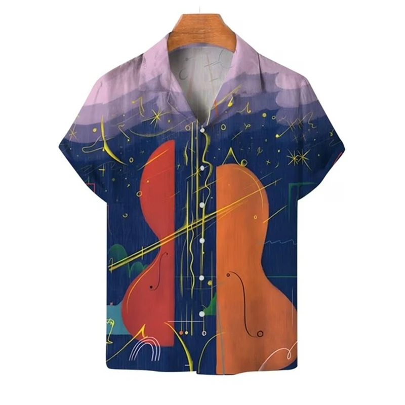 

Men Shirt Music Guitar Print Rock Hip Hop Tops Male Female Clothing Short Sleeve Lapel Beach Casual Loose Hawaiian Daily Wear