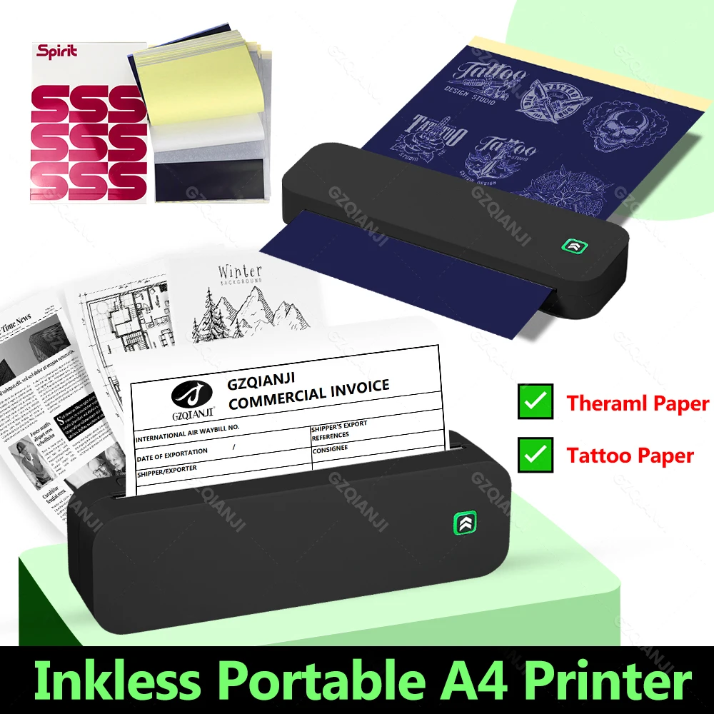 Mini Mobile A4 Thermal Printer Photo Note World PDF Printing Tattoo Print Maker Travel Office School Home free App Portable