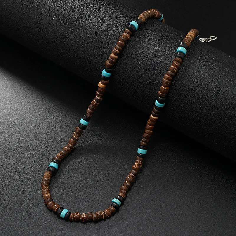 Naszyjnik dla mężczyzn New Vintage Coconut Shell Coconut Turquoise Naszyjnik, męski naszyjnik Surf Resort Collarbone — zdjęcie 3