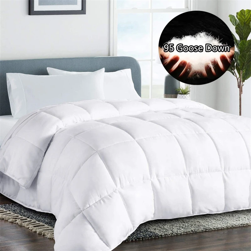 Goose Down Duvet, Hypoallergenic Warmth Duvet Insert, 100% Cotton Shell Comfoter, Ultra Soft White Goose Down Quilt All Season