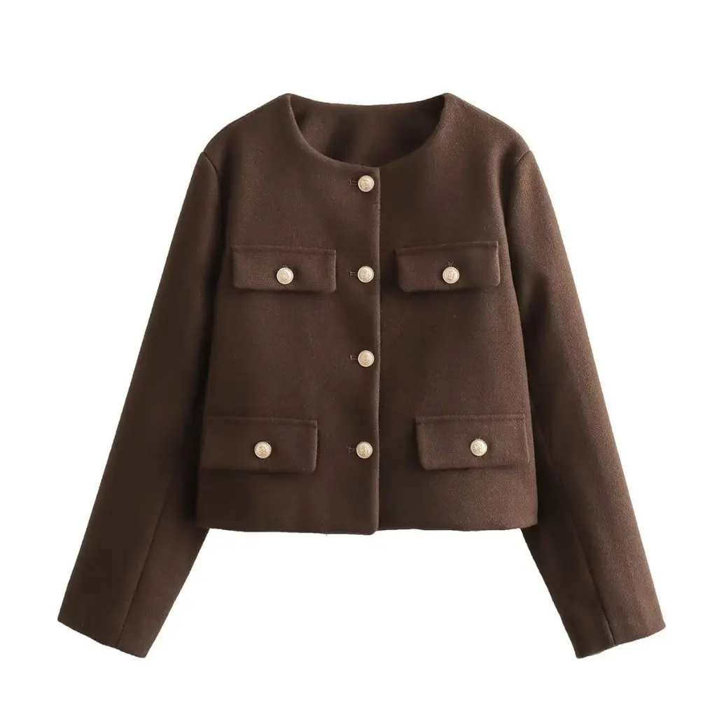 

Women's Fashion Short Suit Jacket Autumn Button Decoration European American Style Wholesale Clothing for Ladies