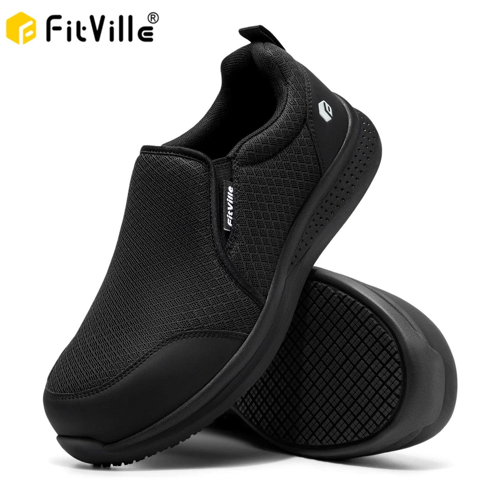 Fitville Wide Fit Mens Steel Toe Work Anti‑Smashing Anti‑Puncture Non‑Slip Safety Shoes For Construction Industrial Workplace