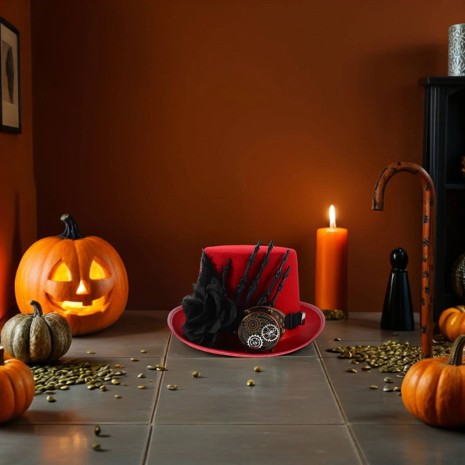 스팀펑크 탑햇 해골 손 장미 디자인 내구성 있는 원단 할로윈 코스튬 코스프레 파티 액세서리 남녀 공용